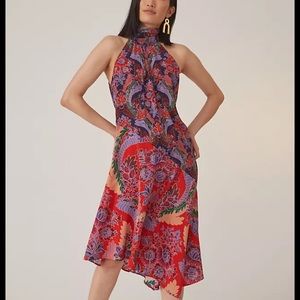 By Anthropologie Silk Halter Midi Dress 1X